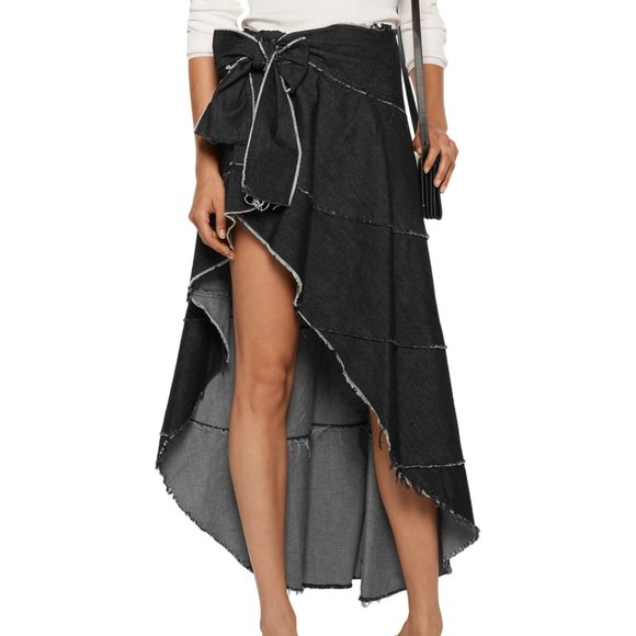 Norma Kamali USA New Frayed Wrap Denim Skirt SEXY - Picture 3 of 13
